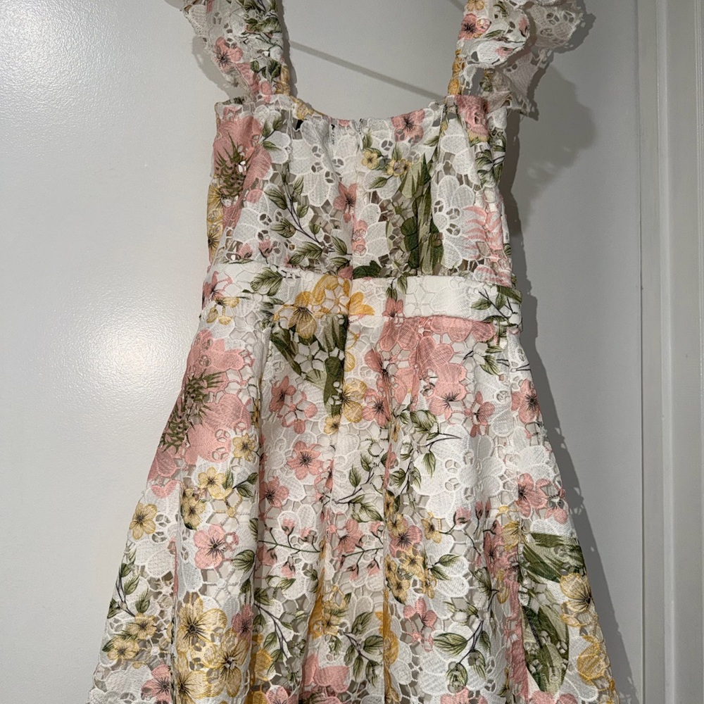 Floral Lace One-Piece Romper in White with Pink & Yellow Flowers - Picture 2 of 3